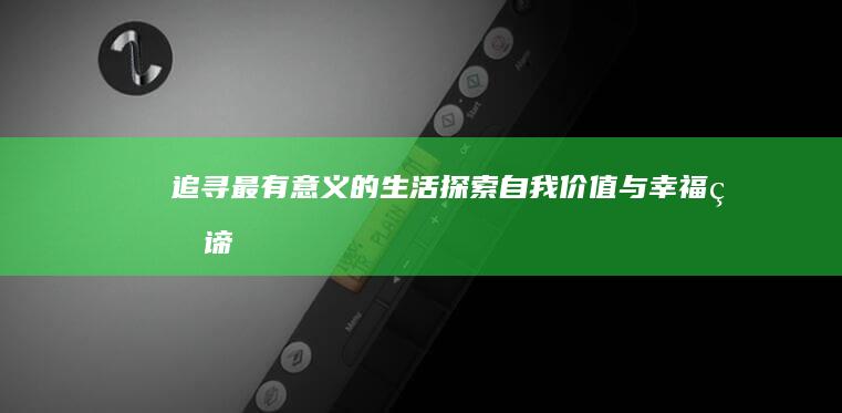 追寻《最有意义的生活：探索自我价值与幸福真谛